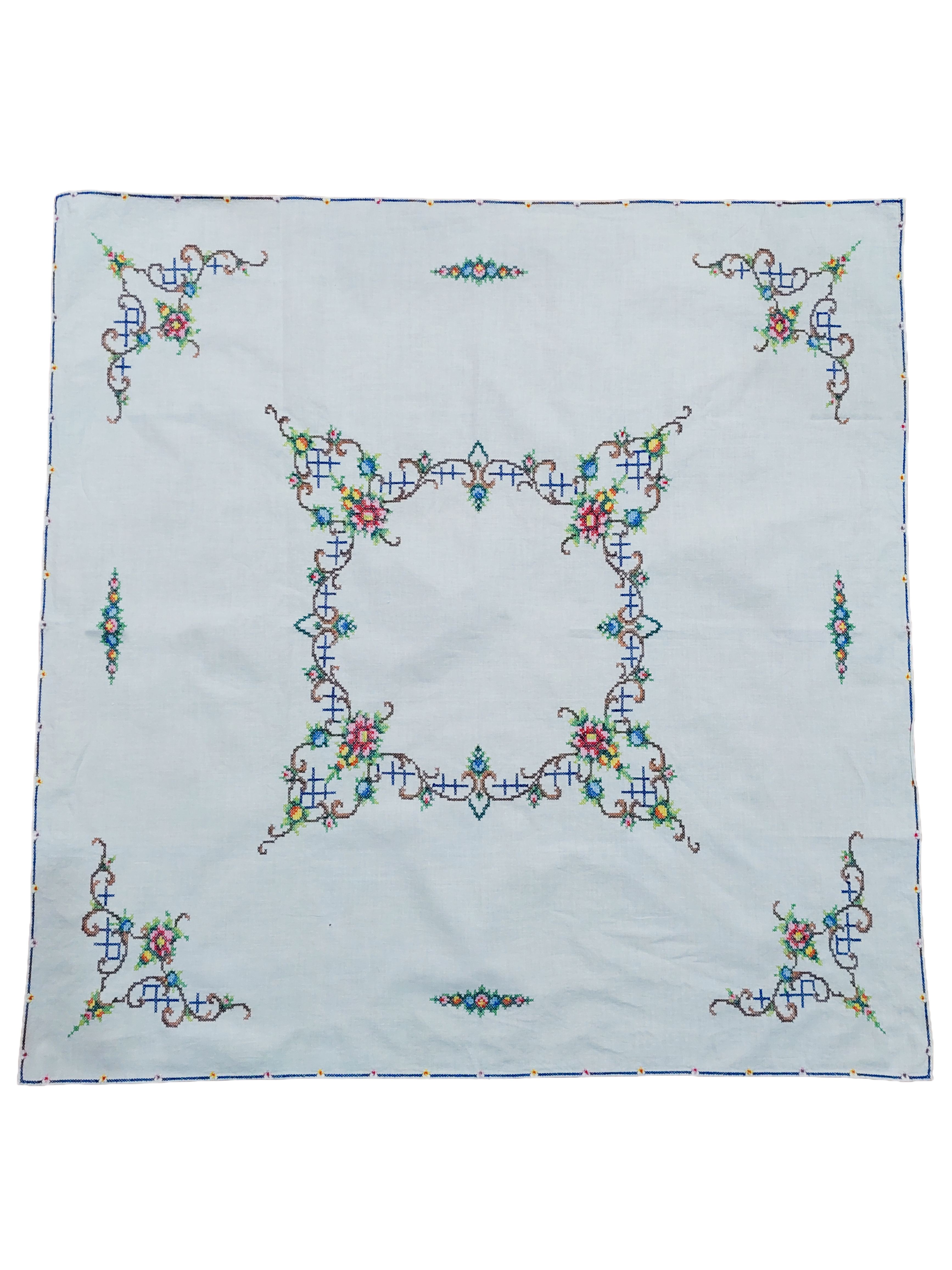 0.83m Homestead Cross Stitch Embroidered Small Square Table Linen