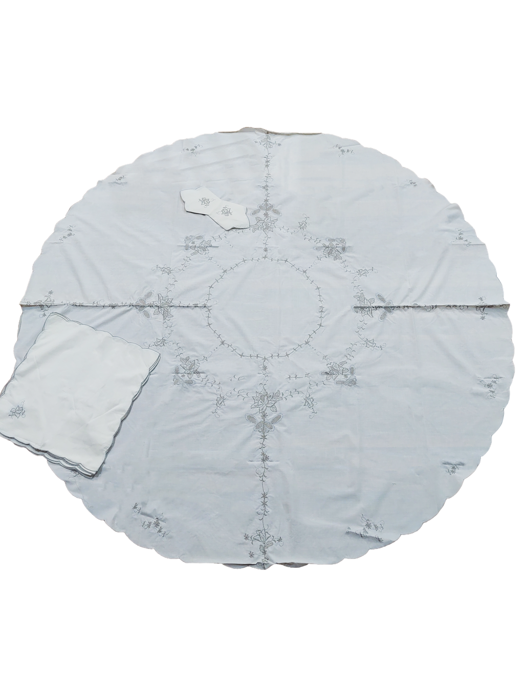 1.61m Edward Round Cream and Taupe Embroidered Table Linen and Accessories