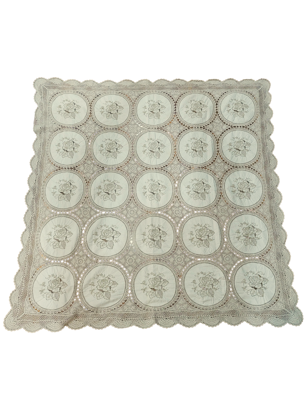 1.28m Anne Rose Crochet Embroidered Bone Table Linen