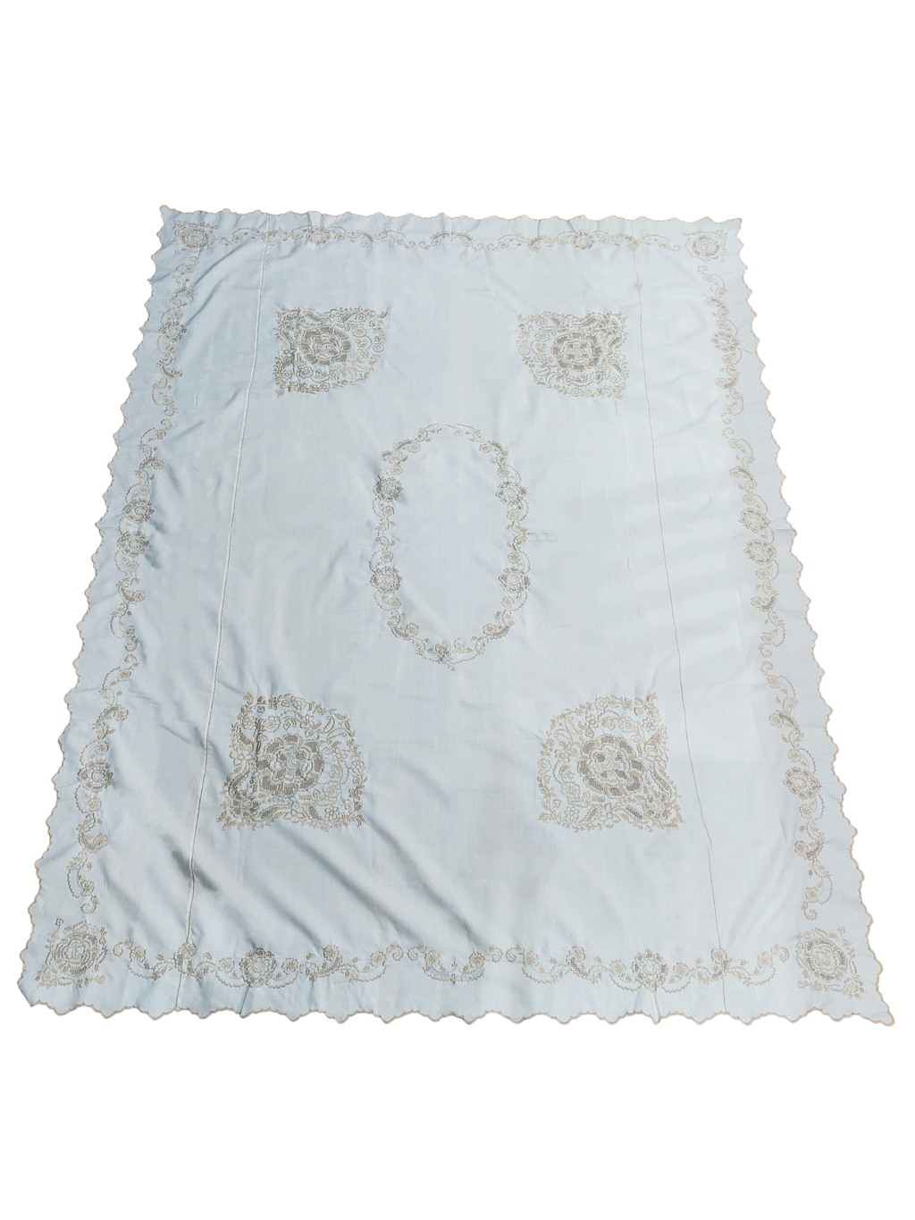 2.26m Charlotte Scalloped Edge Large Embroidered Rectangle Table Linen Vintage Fabric