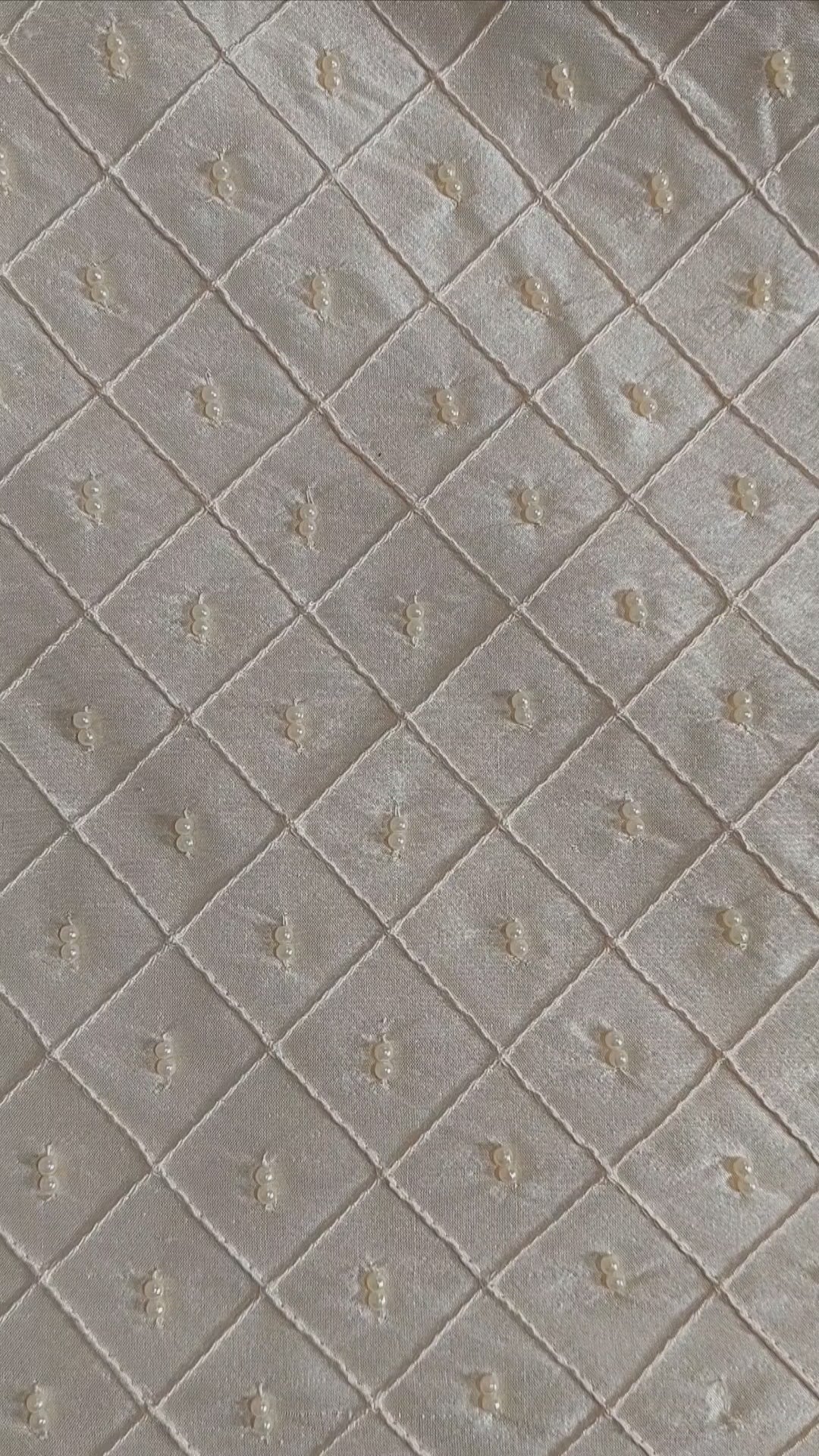 1.3m Antique Cream Embroidered Bridal Silk Taffeta with Pearl Detailing