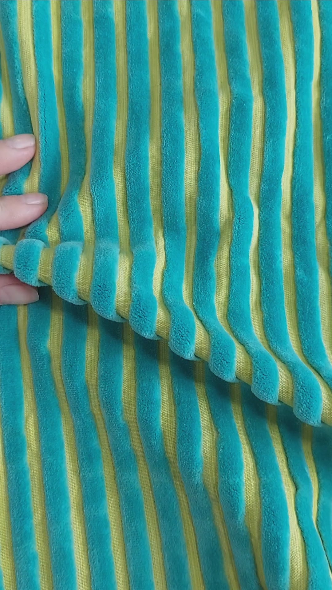 1.4m Retro Lime and Teal Velvet Fuzz Upholstery Fabric