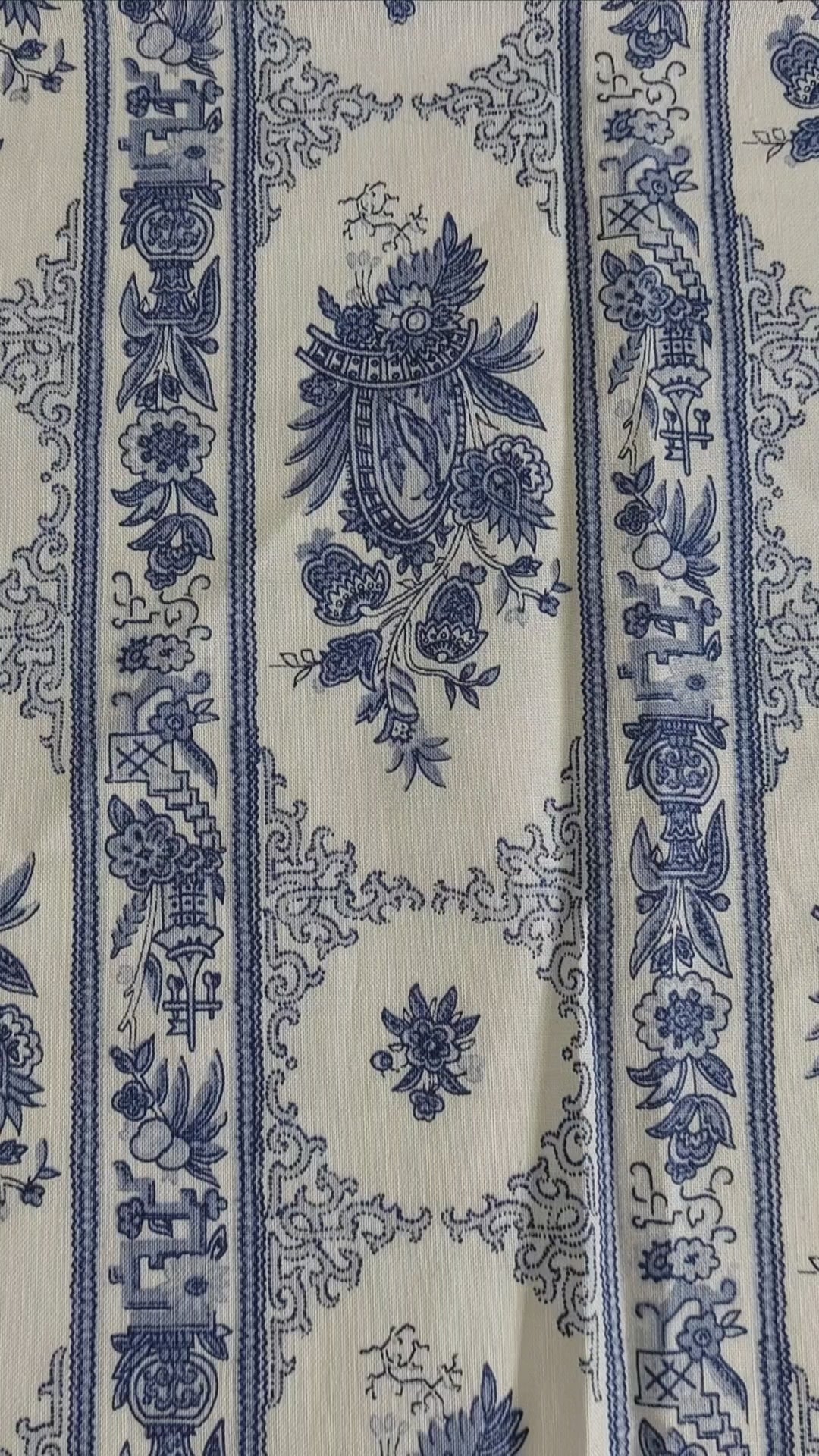 1.34m Antique Toile de Jouy Blue Floral Cotton