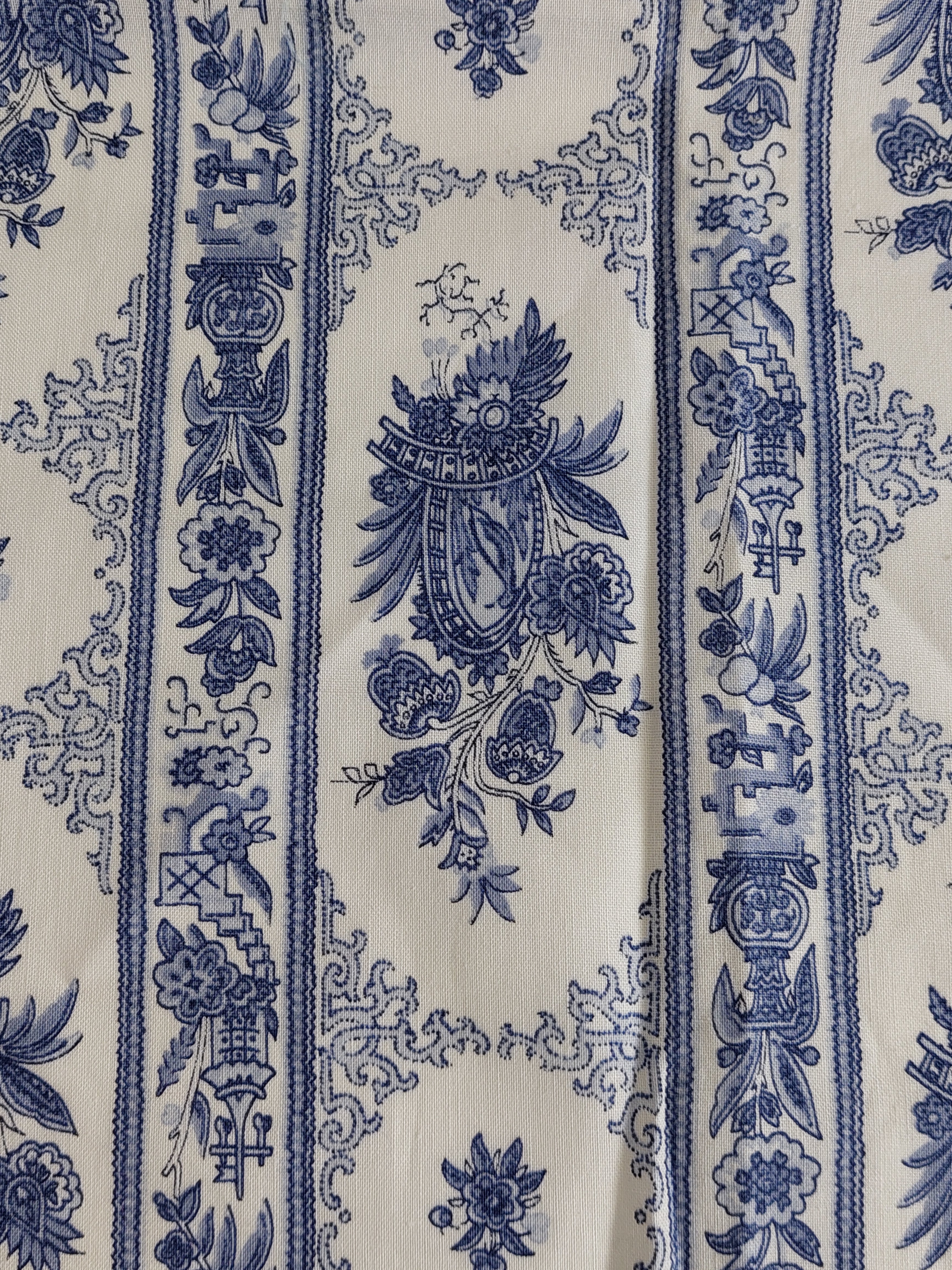 1.34m Antique Toile de Jouy Blue Floral Cotton